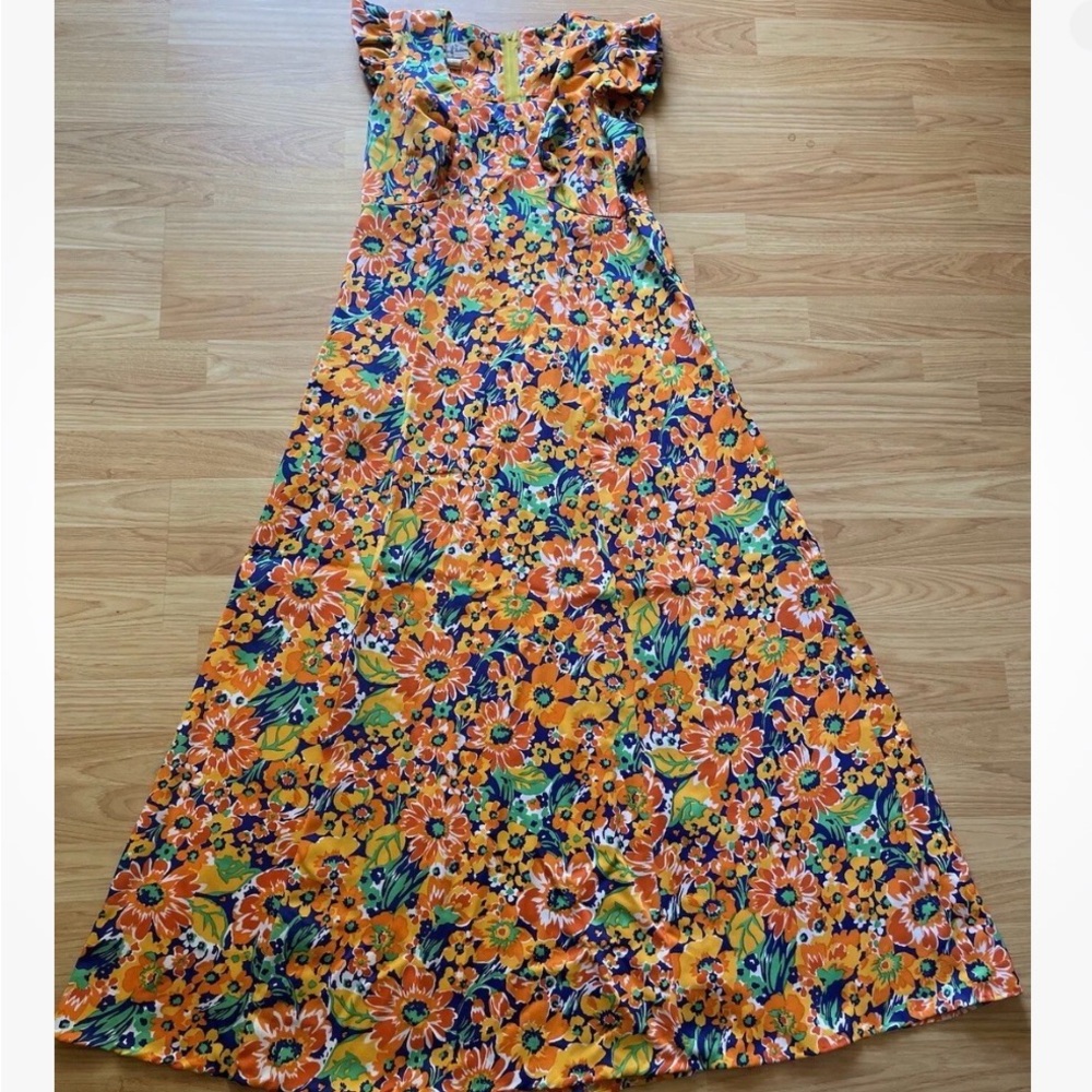 Floral Maxi Dress with Ruffle Sleeves Vintage Hawaiian Muumuu Hukilau Fashions